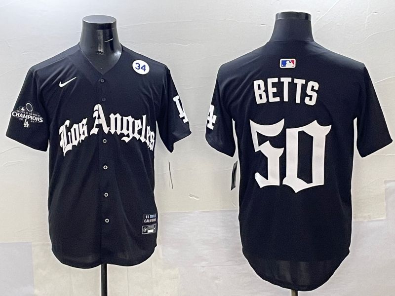 Men Los Angeles Dodgers #50 Betts Black Five generations Joint Name 2025 Nike MLB Jersey style 40->los angeles dodgers->MLB Jersey